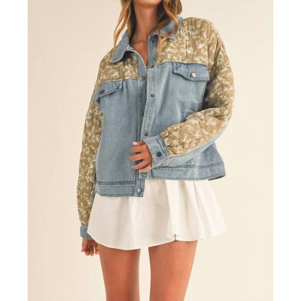 Denim & Floral Patchwork Jacket - Light Blue & Be… - image 1